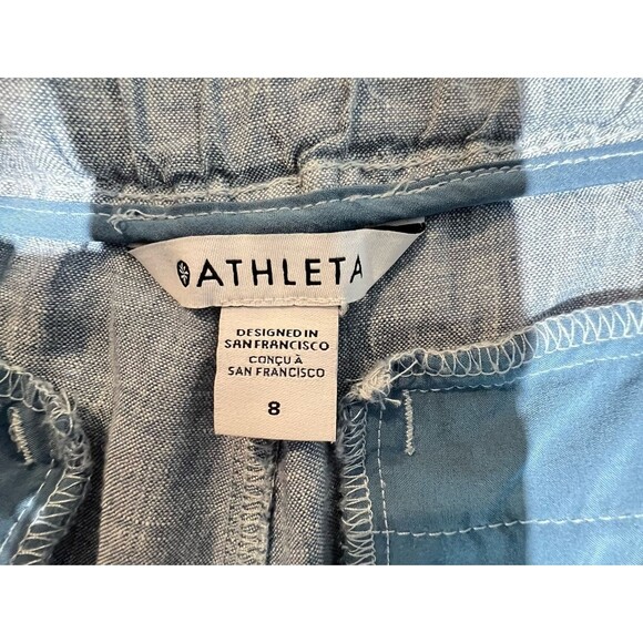 Athleta Cabo Linen Jogger Blue Sz 8 Pull On High Rise Drawstring Coastal Travel - Picture 4 of 14